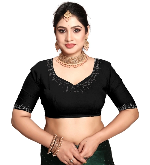 Women's Georgette Satin Silk Saree With Unstitched Blouse 5.5Mtr (Black)