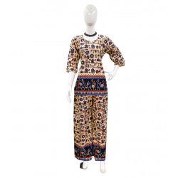 Women's Cotton Jaipuri Printed 3-4th Sleeve Co ord Set (Multicolor)
