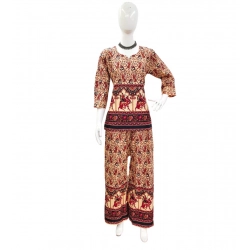 Women's Cotton Jaipuri Printed 3-4th Sleeve Co ord Set (Multicolor)