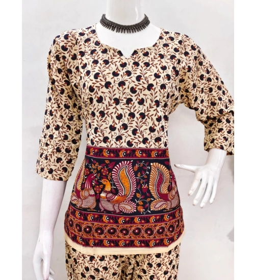 Women's Cotton Jaipuri Printed 3-4th Sleeve Co ord Set (Multicolor)