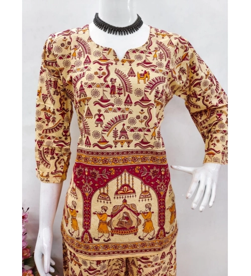Women's Cotton Jaipuri Printed 3-4th Sleeve Co ord Set (Multicolor)