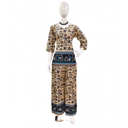 Women's Cotton Jaipuri Printed 3-4th Sleeve Co ord Set (Multicolor)