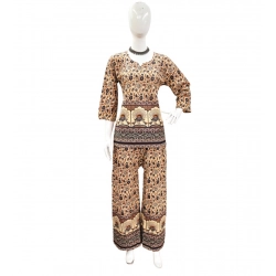 Women's Cotton Jaipuri Printed 3-4th Sleeve Co ord Set (Multicolor)