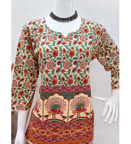 Women's Cotton Jaipuri Printed 3-4th Sleeve Co ord Set (Multicolor)