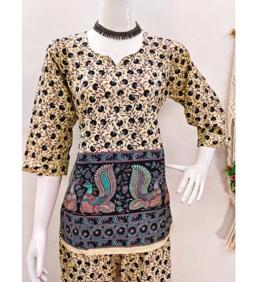 Women's Cotton Jaipuri Printed 3-4th Sleeve Co ord Set (Multicolor)