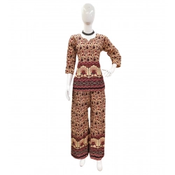 Women's Cotton Jaipuri Printed 3-4th Sleeve Co ord Set (Multicolor)
