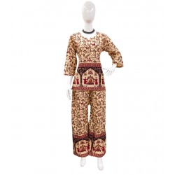 Women's Cotton Jaipuri Printed 3-4th Sleeve Co ord Set (Multicolor)