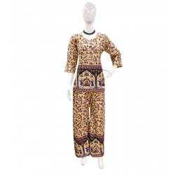 Women's Cotton Jaipuri Printed 3-4th Sleeve Co ord Set (Multicolor)