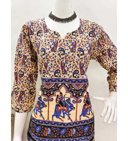 Women's Cotton Jaipuri Printed 3-4th Sleeve Co ord Set (Multicolor)