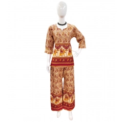 Women's Cotton Jaipuri Printed 3-4th Sleeve Co ord Set (Multicolor)