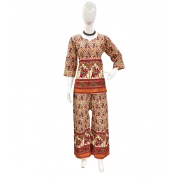 Women's Cotton Jaipuri Printed 3-4th Sleeve Co ord Set (Multicolor)