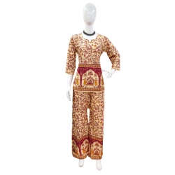 Women's Cotton Jaipuri Printed 3-4th Sleeve Co ord Set (Multicolor)