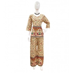 Women's Cotton Jaipuri Printed 3-4th Sleeve Co ord Set (Multicolor)
