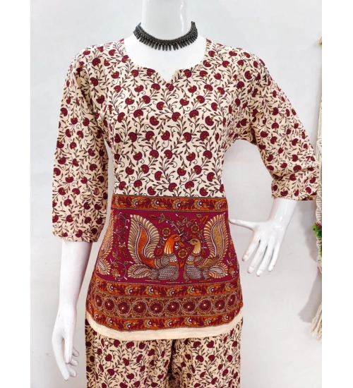 Women's Cotton Jaipuri Printed 3-4th Sleeve Co ord Set (Multicolor)