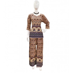 Women's Cotton Jaipuri Printed 3-4th Sleeve Co ord Set (Multicolor)