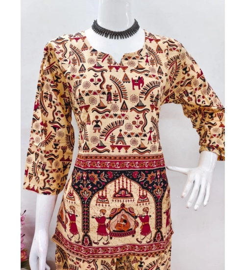 Women's Cotton Jaipuri Printed 3-4th Sleeve Co ord Set (Multicolor)