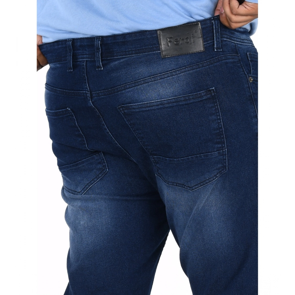 Men's Cotton Blended Solid Plus Size Jeans (Dark Blue) Men's Cotton Blended Solid Plus Size Jeans (Dark Blue)