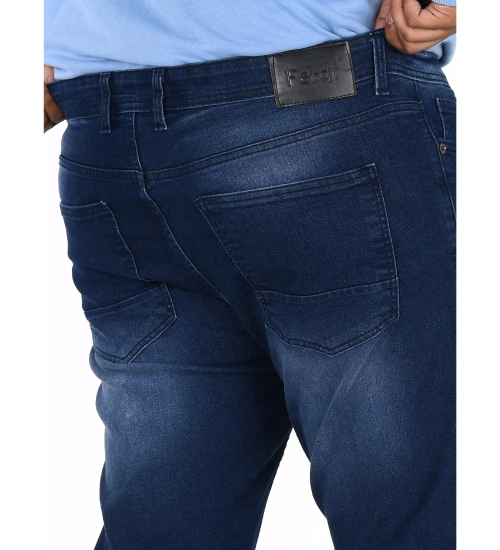 Men's Cotton Blended Solid Plus Size Jeans (Dark Blue)