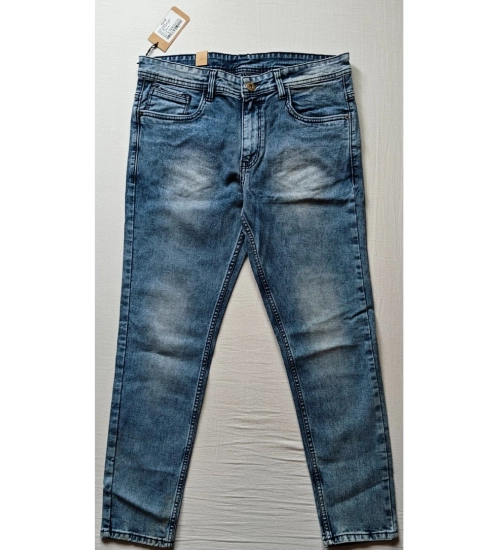 Men's Cotton Blended Solid Tapered Jeans (Blue)