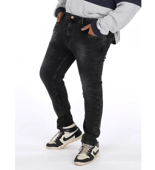 Men's Cotton Blended Solid Plus Size Jeans (Grey)