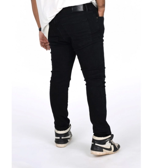 Men's Cotton Blended Solid Plus Size Jeans (Black)