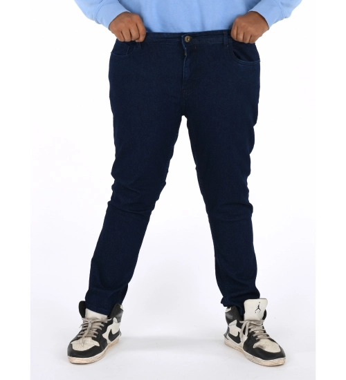 Men's Cotton Blended Solid Plus Size Jeans (Dark Blue)
