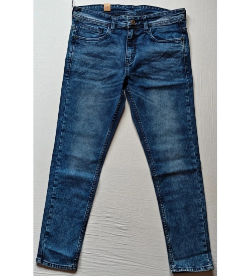 Men's Cotton Blended Solid Tapered Jeans (Blue)