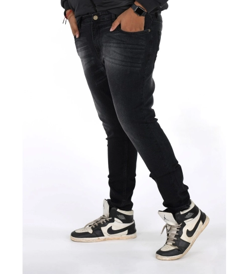 Men's Cotton Blended Solid Plus Size Jeans (Black)