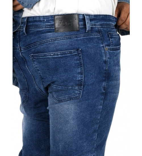 Men's Cotton Blended Solid Plus Size Jeans (Blue)