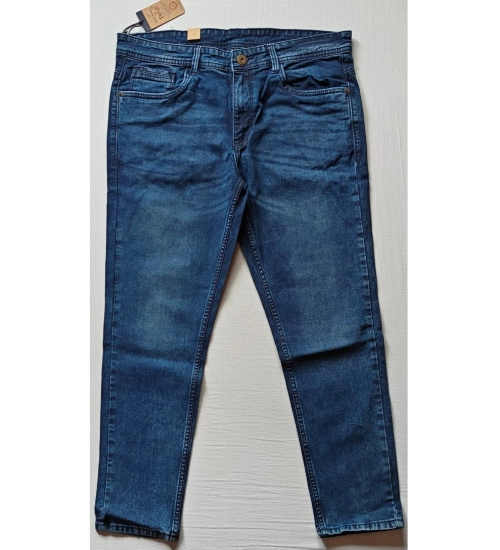 Men's Cotton Blended Solid Tapered Jeans (Blue)
