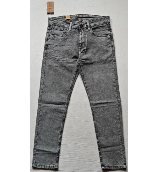 Men's Cotton Blended Solid Tapered Jeans (Grey)