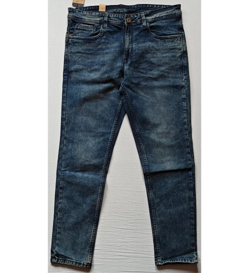 Men's Cotton Blended Solid Tapered Jeans (Blue)