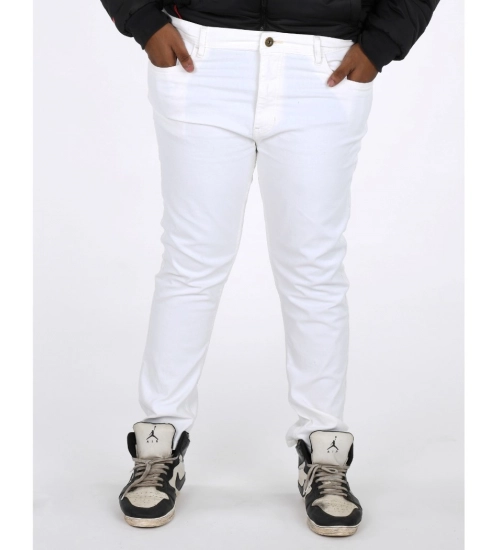 Men's Cotton Blended Solid Plus Size Jeans (White)