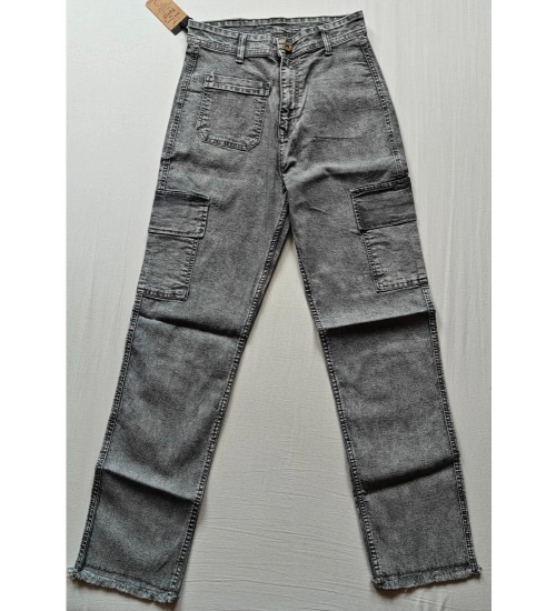 Women's Cotton Blended Solid Cargo Straight Fit (Grey)