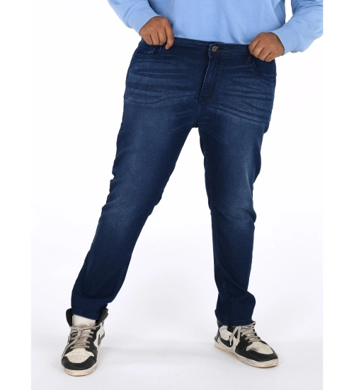 Men's Cotton Blended Solid Plus Size Jeans (Dark Blue)