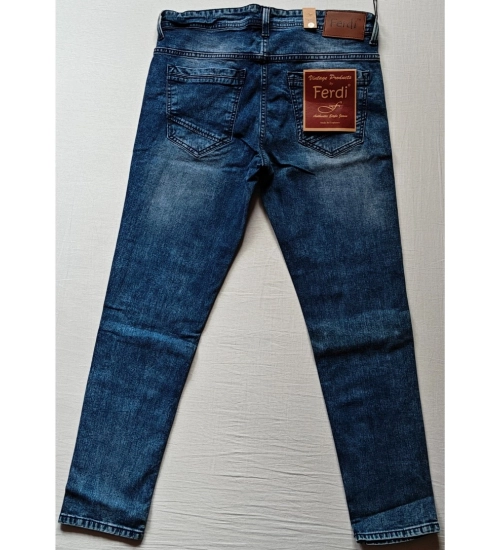 Men's Cotton Blended Solid Tapered Jeans (Blue)