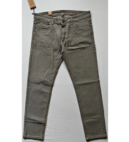 Men's Cotton Blended Solid Tapered Jeans (Khaki)