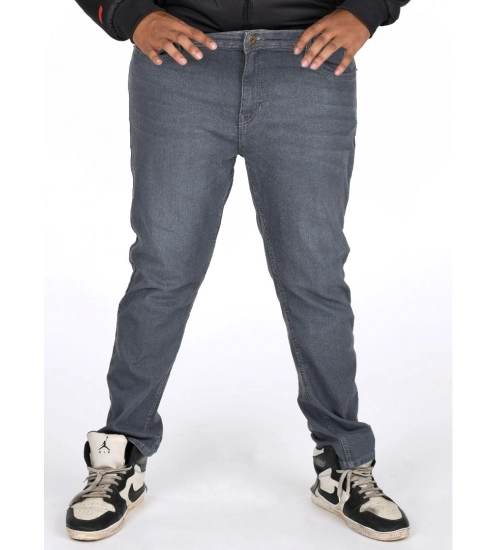 Men's Cotton Blended Solid Plus Size Jeans (Grey)