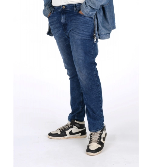 Men's Cotton Blended Solid Plus Size Jeans (Blue)