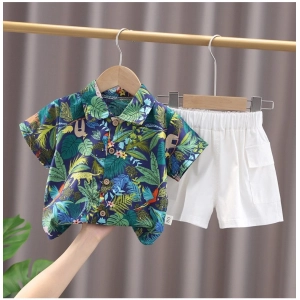 Generic Kid's Lycra Printed Casual wear Shirt And Shorts Set (Blue)