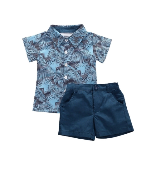 Kid's Lycra Printed Casual wear Shirt And Shorts Set (SkyBlue)