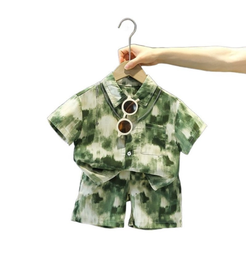 Kid's Lycra Printed Casual wear Shirt And Shorts Set (Green)