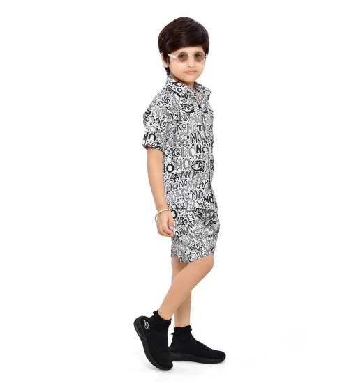 Kid's Lycra Printed Casual wear Shirt And Shorts Set (White)