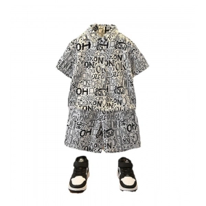 Generic Kid's Lycra Printed Casual wear Shirt And Shorts Set (White)