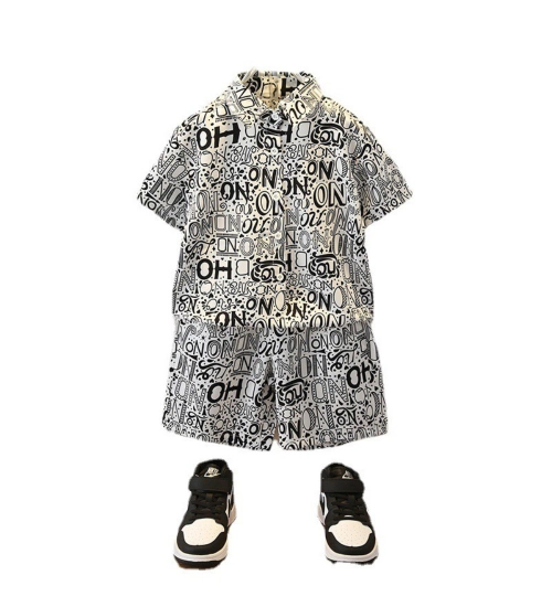Kid's Lycra Printed Casual wear Shirt And Shorts Set (White)