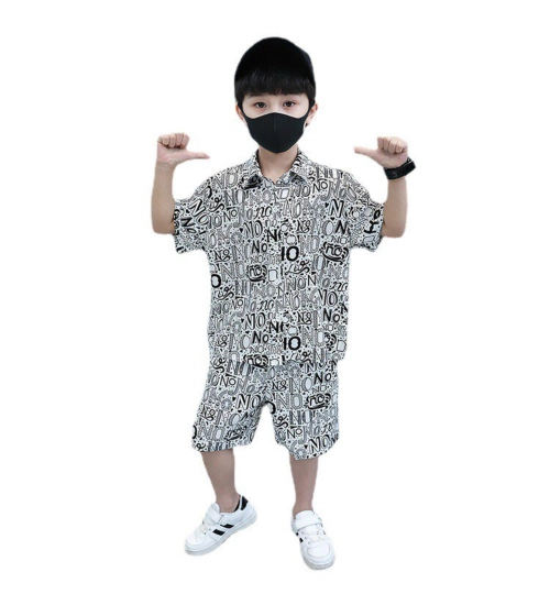 Kid's Lycra Printed Casual wear Shirt And Shorts Set (White)