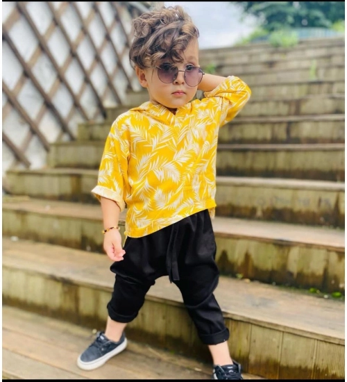 Kid's Lycra Printed Casual wear Shirt And Shorts Set (Yellow)