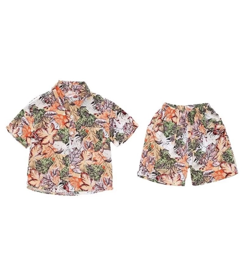 Kid's Lycra Printed Casual wear Shirt And Shorts Set (Orange)