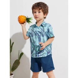 Kid's Lycra Printed Casual wear Shirt And Shorts Set (SkyBlue)