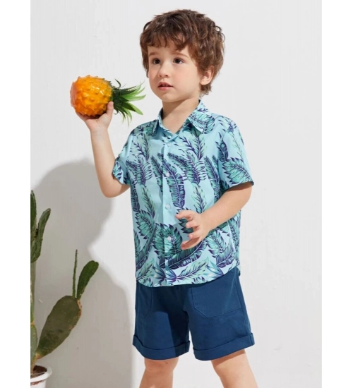 Kid's Lycra Printed Casual wear Shirt And Shorts Set (SkyBlue)
